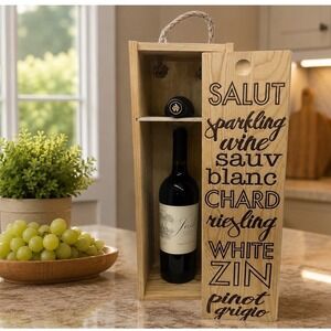 Argento SC Wooden Wine Gift Box Engraved‎ Sliding Lid Rope Handle Single 31-09